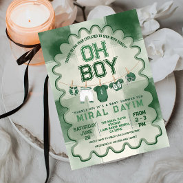 グリーンフットボールフィールド「Oh Boy」ベビーシャワー 招待状