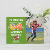 グリーンフットボール誕生日招待状と写真 招待状 (スタンド正面)