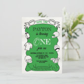 グリーンフットボール1st片手引き誕生日 招待状 (スタンド正面)