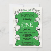 グリーンフットボール1st片手引き誕生日 招待状 (正面)