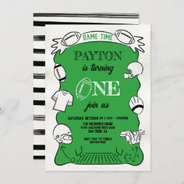 グリーンフットボール1st片手引き誕生日 招待状
