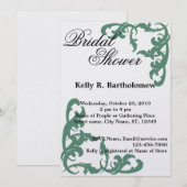 グリーンフビクトリアンローシュフィリグリーブライダルシャワー 招待状 (正面/裏面)