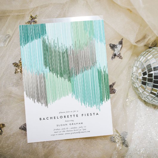 グリーンフモダンリンジバチェロレッテ招待状 セーブザデート