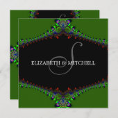 グリーンフラクタルレースモノグラム結婚式招待状 招待状 (正面/裏面)