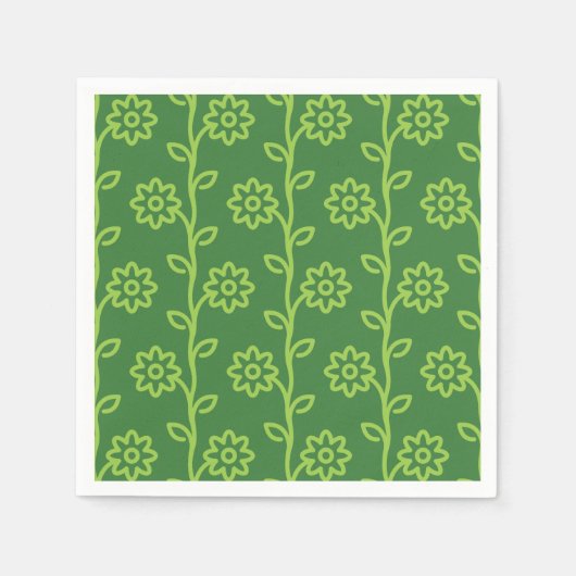 グリーンフラットフラワーガーデンパターン スタンダードカクテルナプキン (正面)