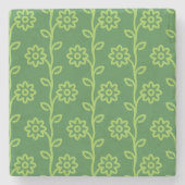 グリーンフラットフラワーガーデンパターン ストーンコースター (正面)