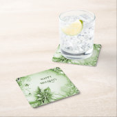 グリーンフラワーのクリスマスホリデー紙コースター スクエアペーパーコースター (インサイチュ)