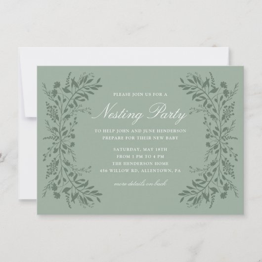 グリーンフラワーネスティングパーティー招待状 招待状 (正面)