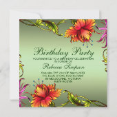 グリーンフラワーバーストデザイン誕生日招待状 招待状 (裏面)