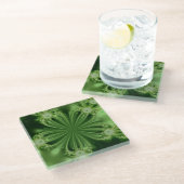 グリーンフラワーフラクタルガラスコースター ガラスコースター (アングル)