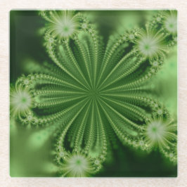 グリーンフラワーフラクタルガラスコースター ガラスコースター