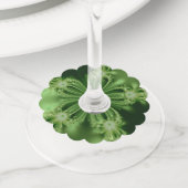 グリーンフラワーフラクタル紙ワイングラスラベル ワイングラスタグ (クローズアップ)