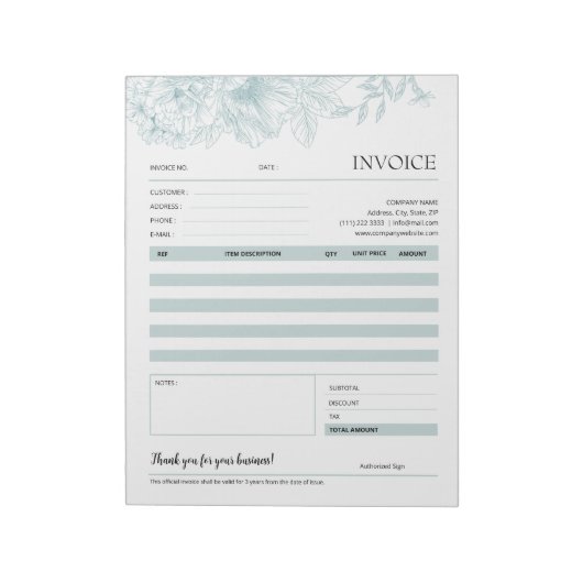 グリーンフラワーラインアートスモールビジネスインボイス型枠 ノートパッド (回転)