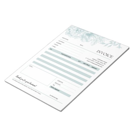 グリーンフラワーラインアートスモールビジネスインボイス型枠 ノートパッド (アングル)