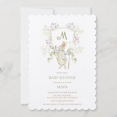 グリーンフラワー ピーターザラビット モノグラム ベビーシャワー 招待状 (正面)