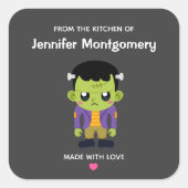 グリーンフランケンシュタインモンスターハロウィンキッチン スクエアシール (正面)