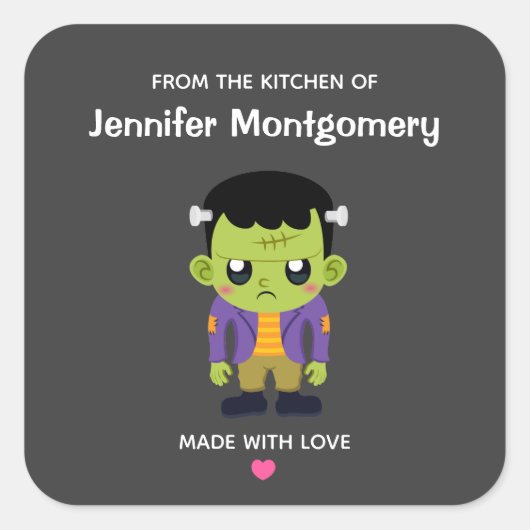 グリーンフランケンシュタインモンスターハロウィンキッチン スクエアシール (正面)