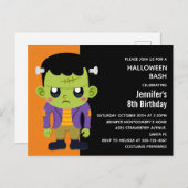 グリーンフランケンシュタインモンスターハロウィーン誕生日 インビテーションポストカード (正面/裏面)