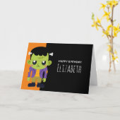 グリーンフランケンシュタインモンスターハロウィーン誕生日 カード (黄色い花)