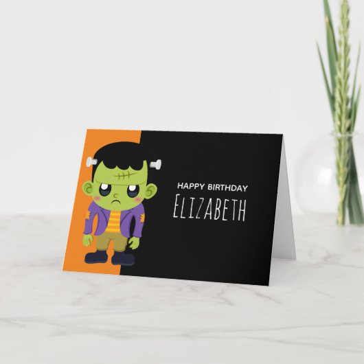 グリーンフランケンシュタインモンスターハロウィーン誕生日 カード (正面)