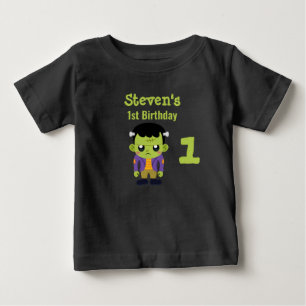 グリーンフランケンシュタインモンスターハロウィーン1回目の誕生日 ベビーTシャツ