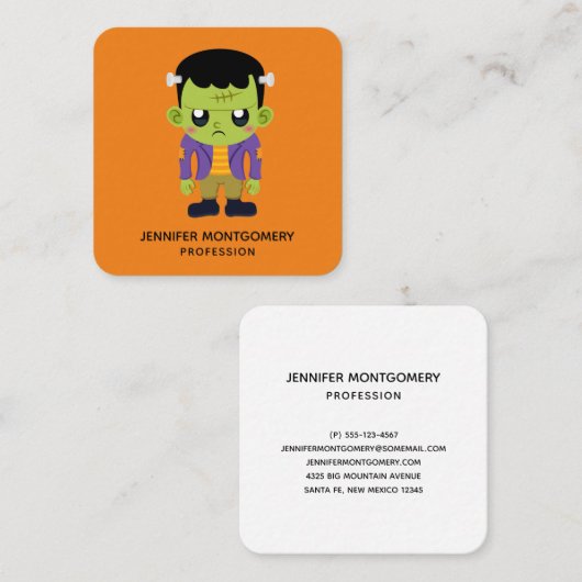 グリーンフランケンシュタインモンスターハロウィーン スクエア名刺 (正面/裏面)