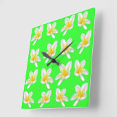 グリーンフランジパニ喜び、大きな正方形の壁時計。 スクエア壁時計 (傾斜)