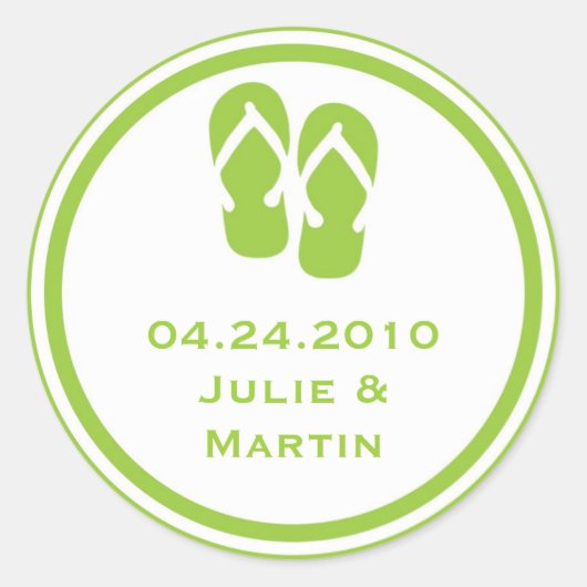グリーンフリップフロップトン結婚式の引き出物ラベルシールラベル ラウンドシール (正面)
