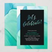 グリーンフルイドテクスチャ 35周年結婚記念日 招待状 (正面/裏面)