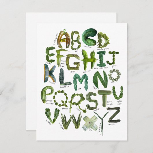 グリーンフルーツと野菜アルファベット – 野菜 招待状 (正面/裏面)
