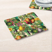 グリーンフルーツアンドフラワーガーデンレトロスタイル スクエアペーパーコースター (アングル)