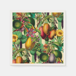 グリーンフルーツアンドフラワーガーデンレトロスタイル スタンダードカクテルナプキン