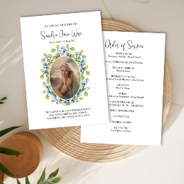 グリーンフレーム写真葬儀順番のサービスカード 招待状