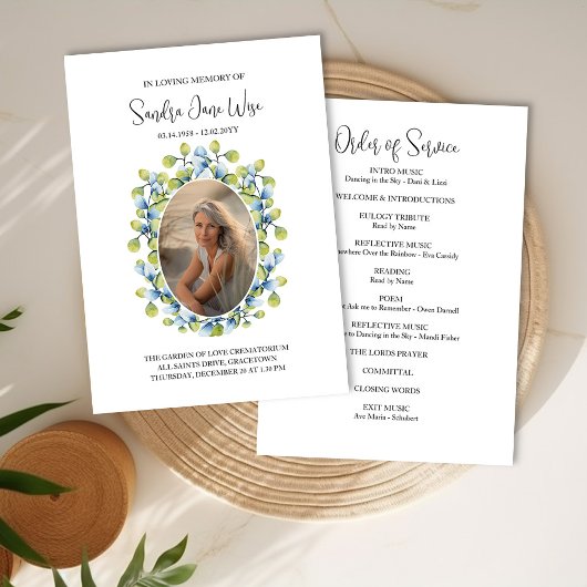 グリーンフレーム写真葬儀順番のサービスカード 招待状