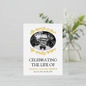 グリーンフレーム楕円形フォト葬儀金ゴールド 箔招待状ポストカード (立ち正面)