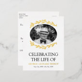 グリーンフレーム楕円形フォト葬儀金ゴールド 箔招待状ポストカード (正面/裏面)