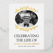 グリーンフレーム楕円形フォト葬儀金ゴールド 箔招待状ポストカード (正面)