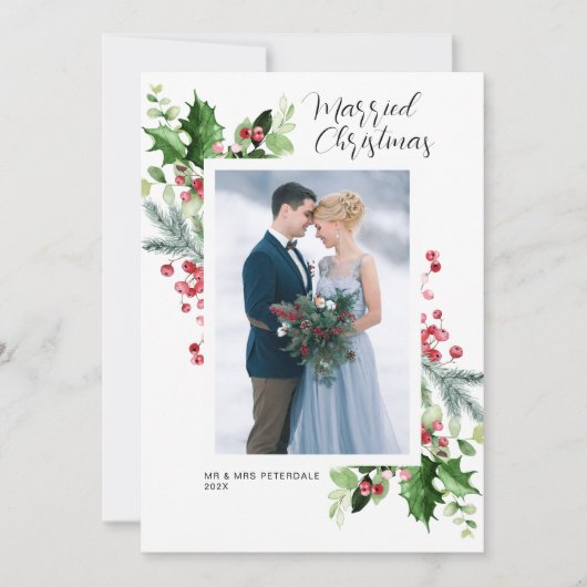 グリーンフレーム結婚の休日の発表 サンキューカード (正面)