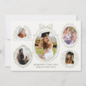 グリーンフレーム&ボタニカルアクセントのクリームの卒業 招待状 (正面)