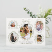 グリーンフレーム&ボタニカルアクセントのクリームの卒業 招待状 (スタンド正面)