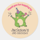 グリーンフロッグカートゥーン子供の誕生日パーティーの好意 ラウンドシール (正面)