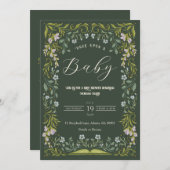 グリーンフローラおとぎ話ブックベビーシャワー招待状 招待状 (正面/裏面)