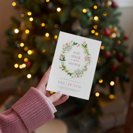 グリーンフローラクリスマスリース招待状カード 招待状