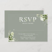 グリーンフローラタイポグラフィセージ結婚グリーン 出欠カード (正面/裏面)