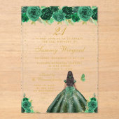 グリーンフローラダークスキンプリンセスバースデーパーティー アクリル招待状 (正面)