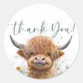 グリーンフローラハイランド牛は男の子 ラウンドシール (正面)