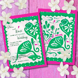 グリーンフローラハートパペルピカドメキシ結婚カン 招待状