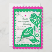 グリーンフローラハートパペルピカドメキシ結婚カン 招待状 (正面)