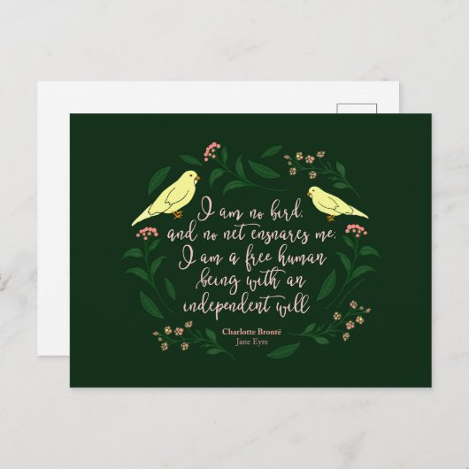 グリーンフローラバードシャーロットブロンテジェーン引用文 ポストカード (正面/裏面)