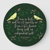 グリーンフローラバードシャーロットブロンテジェーン引用文 ラージ壁時計 (正面)